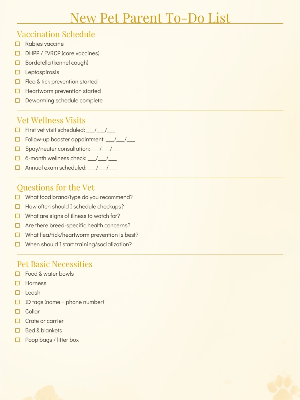 Pet Planner Checklist Digital or Print